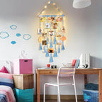 Homecor Hanging Photo Display Wall Decor, Blue Macrame Hanging Boho Room Bedroom Decor, Picture Frame Collage with Light & 30 Clips, Christmas Teenage Teen Girl Gifts Ages 10 11 12 13 14 Years Old