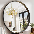 48 Inch Round Bathroom Mirror - Wall Mounted Circle Mirror with Metal Frame, Modern Mirror Suitable for Bathroom, Vanity, Entryway, Living Room, Wall Decor,Black