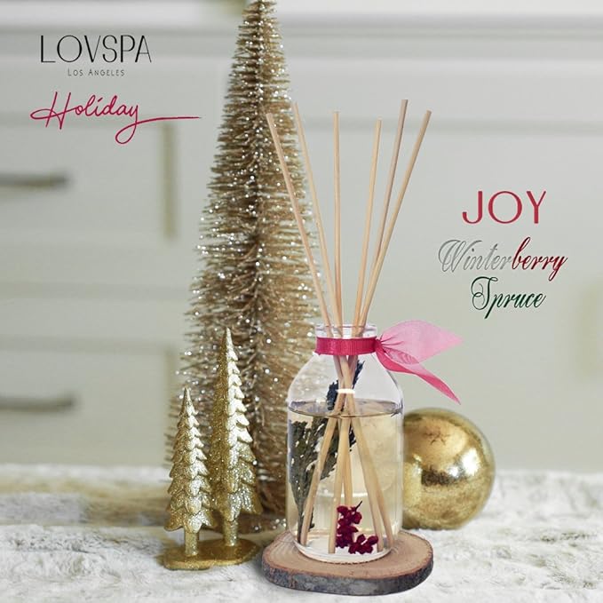 LOVSPA Reed Diffuser Set, Joy Winterberry Spruce Scented Oil Diffuser with Sticks, Home Fragrance Accessories for Bathroom Shelf Decor, Aroma Diffusers for Home or Office Desk, USA Made