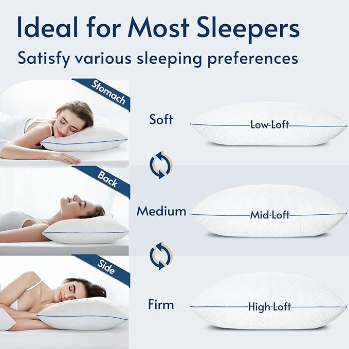 viewstar Memory Foam Pillows King Size Set of 2, Adjustable Firm Pillows for Side Back Stomach Sleepers, Shredded Gel Pillows for Sleeping 2 Pack with Washable Removable Cover 19"x 33"