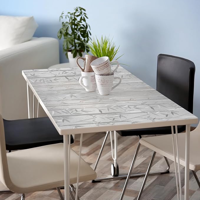 rabbitgoo Window Privacy Film Frosted Bamboo Pattern, Removable UV Blocking Stained Glass Decals Covering Decorative Window Cling for Home, 17.5 in X 13.1 Feet, Regular