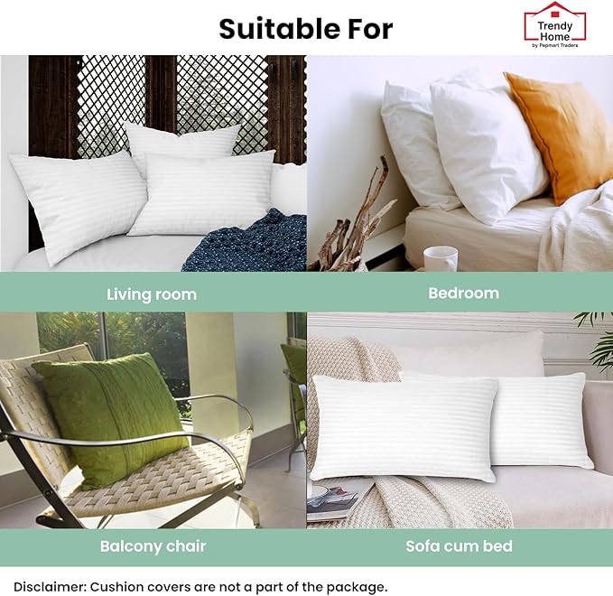 Trendy Home 12x20 Throw Pillow Insert (Pack of 2, White), Bed and Couch Pillows Stuffer Hypoallergenic, Lumbar Support Decorative Home Outdoor Pillow Filler (Machine Wash, 2 Pack)