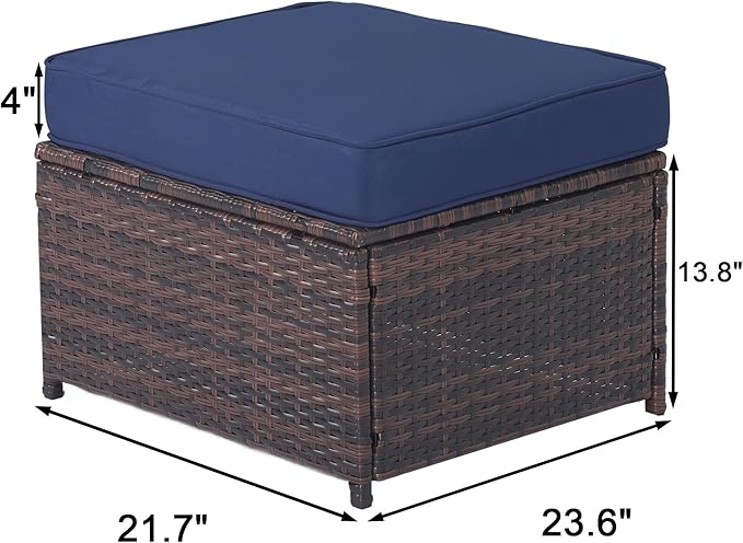 Outdoor Ottoman Rattan Footstool - Patio Ottomans with Removable Cushion, All-Weather PE Wicker & Steel Frame for Poolside, Garden Outdoor Furniture,23.6 x 21.7 x 17.8 inches, Brown