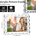 3 Pack Acrylic Picture Frame: 4x6inch Magnetic Picture Frames, Double Sided Magnet Frames,10+10mm Thick Block, Clear Photo Scalloped Frames Freestanding for Desktop Display (Clear, 4X6)