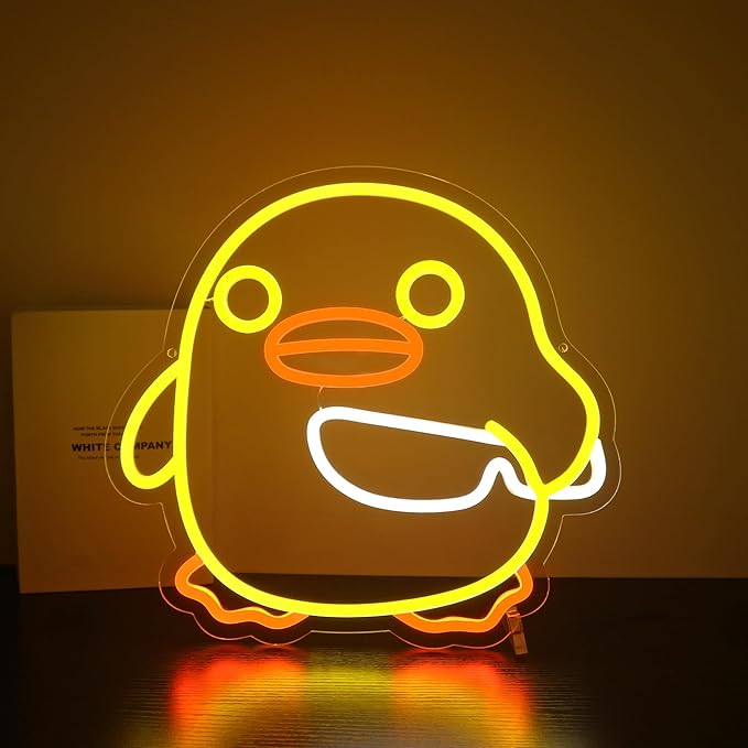 Duck Neon Sign, HSJNJKFU Neon Signs for Wall Decor Yellow Duck Animal Led Sign Light Up Sign for Room Birthday Party Home - LED Neon USB Powered