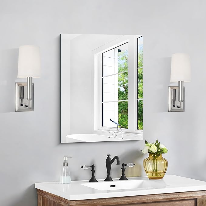 Frameless Mirror, 18x24 Inch Bathroom Mirrors for Wall, Rectangle Bathroom Vanity Mirrors with Polished Edge, Hangs Horizontally or Vertically for Bathroom, Bedroom and Living Room