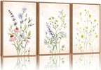SIGNINART Watercolor Wildflower Framed Canvas Wall Art Set of 3, Boho Botanical Spring Floral Wall Decor, Colorful Minimalist Plant Art Prints for Farmhouse Living Room, Bedroom, Office, Bathroom 16"x24"