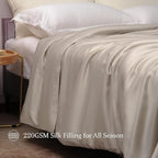 CUDDLE DREAMS Silk Filled Comforter for All Season, Detachable Tencel Duvet Cover for Easy Care, Naturally Breathable (Light Pewter, King)