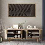 IARTTOP Large Black Framed Wood Wall Art for Living Room Abstract Modern Wooden Wall Decor Neutral Geometric Wall Sculpture Bedroom Office 20x40 Inch
