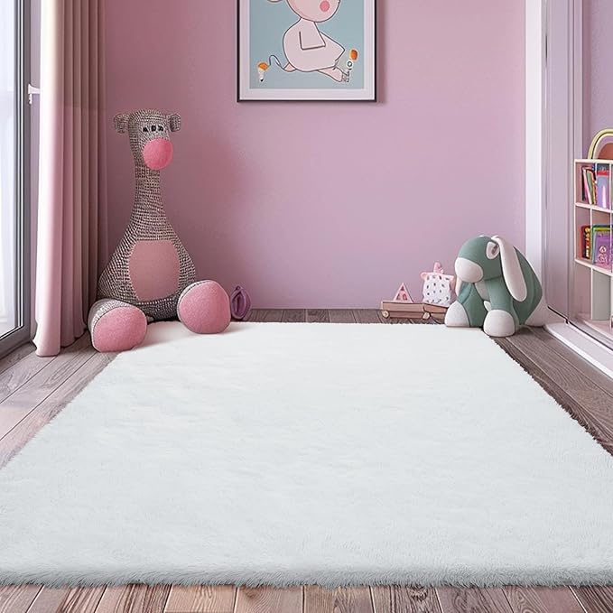 8x10 Fluffy Area Rugs for Living Room,Shag Area Rug for Bedroom,Soft White Fuzzy Rug Non-Shedding Indoor Plush Carpet for Kids Bedroom Nursery Home Decor