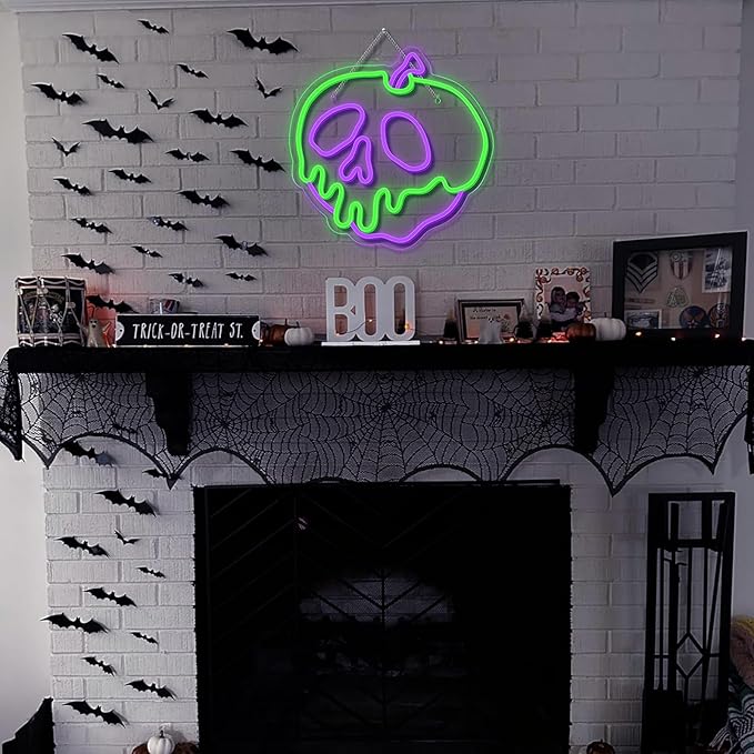 WLHOPE Halloween Neon Sign Dimmable Skull Apple Neon Signs for Wall Decor Halloween Led Lights Decor USB Connectivity Apple Led Lights Light Up Signs for Bedroom Bar Man Cave Club Pub Shops Halloween Party Decoration 12.6x12.6in