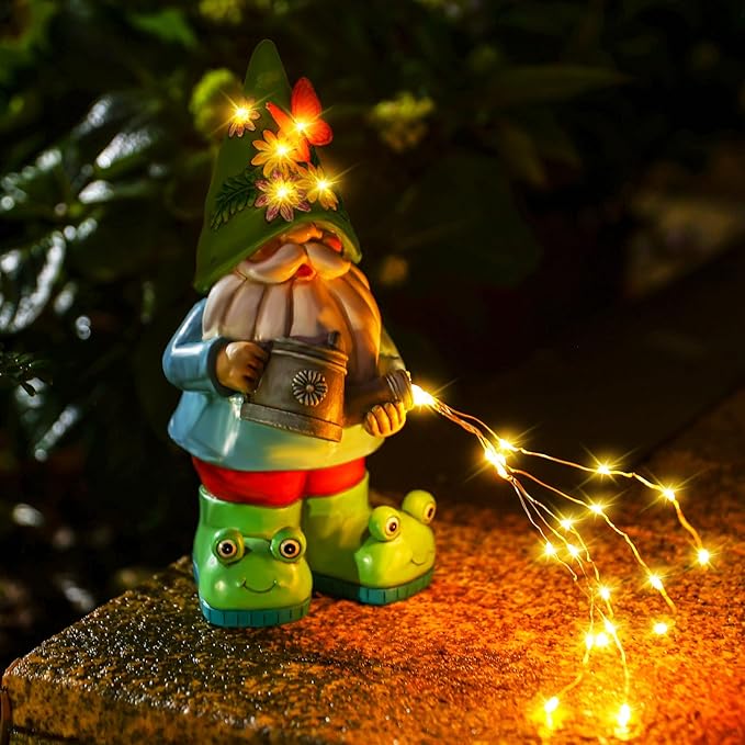 Solar Watering Can Gnome Light Waterproof - Funny Gnome Mother' s Day Gifts for Mom Women Solar Outdoor LED Lights Resin Large Garden Gnomes Statues Decor Lantern Figurines Decorations Indoor Porch