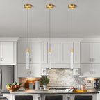 Modern Kitchen Island Pendant Light Dimmable LED Gold Brass Finish Mini Crystal Pendant Lighting Bedroom Bedside Table Small Pendant Lights（2-Pack ）