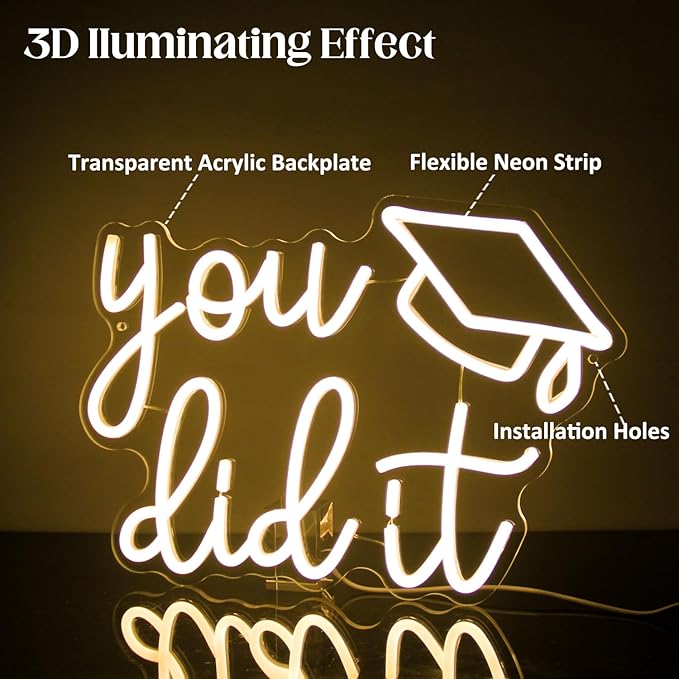 Congrats Grad Neon Sign You Did It LED Neon Light Sign Warm White Congrats Light up Sign Background Neon Signs for Wall Decor Celebrate Neon Lights for Class of 2025 Graduation Party Decor