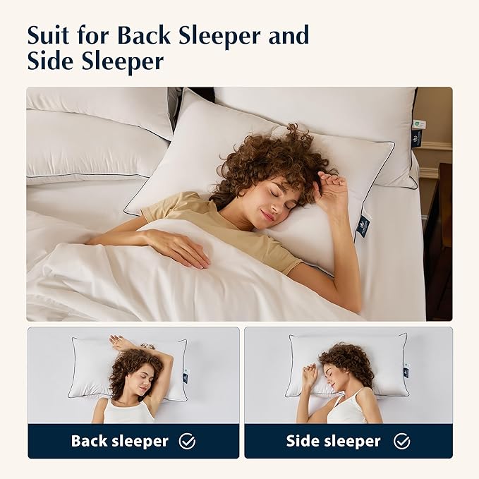 Pacific Coast Bed Pillow, Hotel Collection Goose Feather and Down Pillow for Sleeping, 3-Chamber Design, Medium Supportive, Standard Size