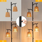 9MMML Rattan Floor Lamp for Living Room, Boho Floor Lamp with 2 Hanging Wicker Lamp Shade, 67'' Farmhouse Dimmable Black Standing Lamp with Rotary Switch for Bedroom, 2 x 800LM LED Bulbs Included