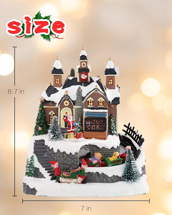 Bdor Christmas Village Lighted Decoration Musical Animated Display Christmas Collectible Santa Battery Operated Resin Indoor Decor