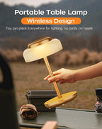 QiMH Battery Operated LED Table Lamp, 5000mAh Rechargeable Cordless Lamp Set of 2, Stepless Dimmable Touch Control, Small Waterproof Desk Night Light for Living Room, Bedroom, Outdoor Bar (Gold)