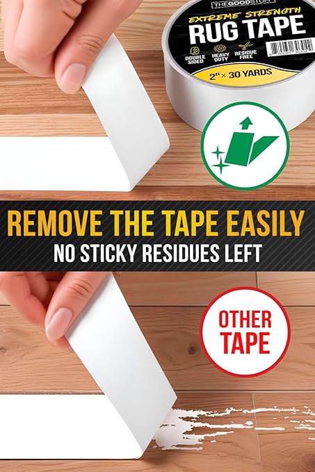 Heavy Duty Double Sided Rug Tape [2"x50yd] Rug Pad Gripper for Hardwood Floors, Vinyl, Area Rugs, Tiles, and Concrete, Two Sided Tape Heavy Duty Carpet Tape, Strong Double Sided Carpet Tape