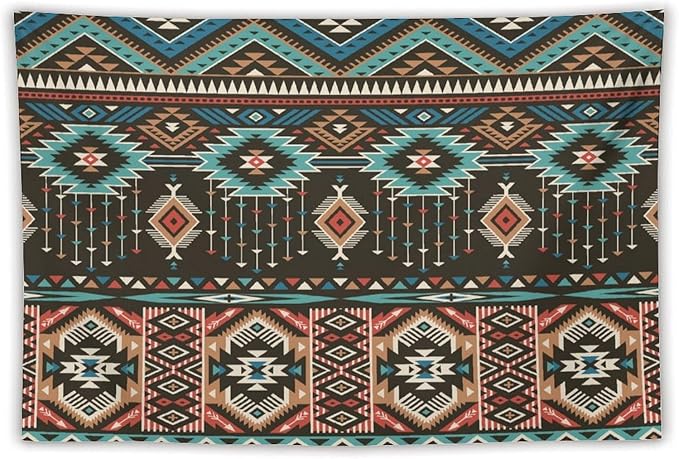 HZOHNAGO Aztec Tapestry Turquoise Blue and Brown and Native American Tribal Pattern Printed Wall Tapestry Wall Hanging for Bedroom Living Room Dorm 60" W x 40" H