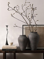 Black Ceramic Vase - Large 11.8 Inch Tall Floor Vase for Centerpieces, Farmhouse Rustic Minimalist Home Decor for Living Room, Enterway, Wedding (Sandstone Black)