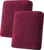 H.VERSAILTEX Velvet Stretch Couch Cushion Cover Plush Cushion Slipcover for Chair Loveseat Sofa Cushion Furniture Protector Seat Cushion Sofa Cover (2 Piece Medium Sofa Cushion Covers, Burgundy)