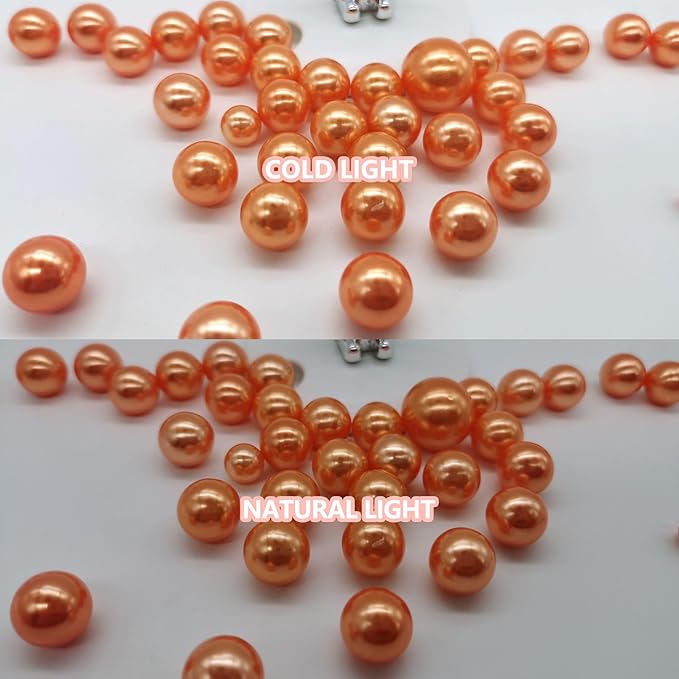 200PCS Orange Faux Pearls Beads for Centerpiece Vases, Vase Filler Faux Pearls, No Holes Filler Beads for Party Anniversary Birthday Wedding Table Decor, 10/14/20/30mm