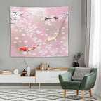 Houselerax Japanese Koi Fish Tapestry, Cherry Blossoms Asian Oriental Pink Flower Branch Koi Fish Carp Tapestries Wall Hanging for Bedroom Living Room Office Decor 60"x50"