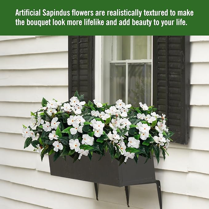 Artificial Impatiens Bouquet Flowers for Outdoors Silk Faux Flowers for Outdoor Impatiens Plants Decor Indoor Planters Kitchen Planters and Balcony Decorations 4PCS (White)