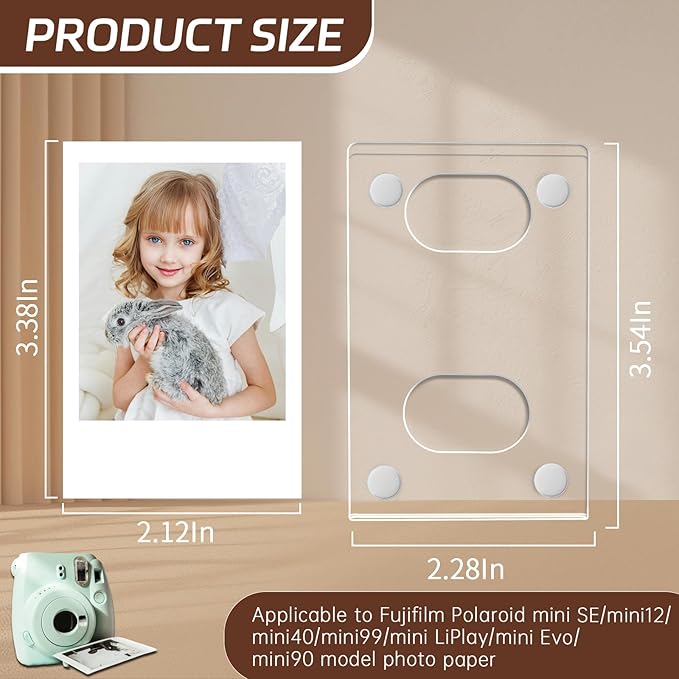 10Pack Magnetic Mini 2x3 Acrylic Picture Frames, Refrigerator Photo Frame Horizontal Vertical Compatible with Fujifilm Instax Polaroid Mini Film for Home Fridge Locker
