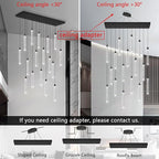 Rectangular Chandeliers 17-Lights Long Light for Entryway LED Dimmable Chandeliers Lighting Fixture Flat Sloped High Ceiling Pendant Lights Crystal for Living Room Foyer Hallway Staircase Black