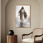 Fantasy Artists Framed Jesus Christ Wall Art Jesus Walking On Water Canvas Wall Decor Christian Painting Prints Biblical Religious Room Decor for Church Prayer Room Christian School Hospital 16" x 24"