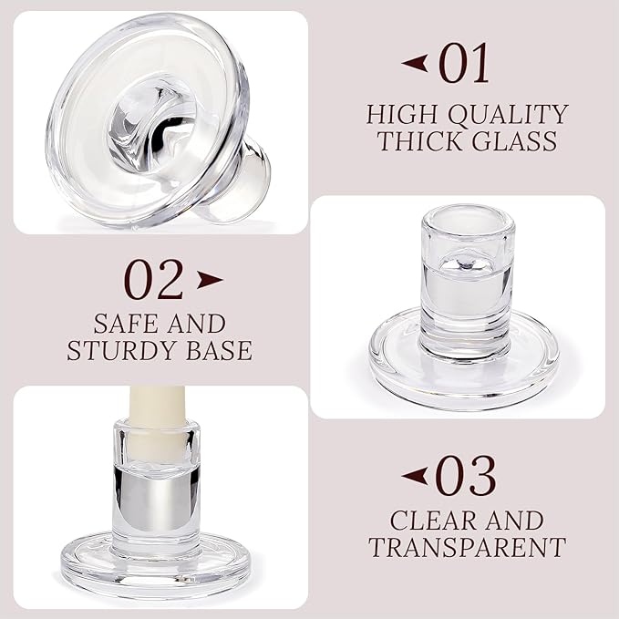 24PCS Taper Candle Holders Bulk,Clear Glass Candlestick Holders,Heat-Resistant Glass Candle Holder for Table Centerpieces, Wedding,Dinner Party and Home Decor