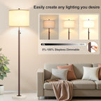 Nintiue 【Upgraded】 Dimmable Floor Lamp for Living Room, 11W LED Bulb Included, Modern Standing Lamp with Marble Base, Tall Pole Light with Linen Shade for Bedroom Reading Office Corner Nursery-Brown