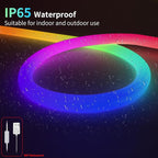6.5FT 360 Degree Round RGB IC Neon LED Strip Light Kit with Controller & DC 24V Power Supply Flexible IP65 Waterproof 216LEDS/M Silicone Soft Rope lights for Home Decor Kitchen Bedroom Living room