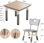 Kids Table and Chairs, Height Adjustable Childrens Table and Chair Set, Kids Tables for Age 2-8, Graffiti Desktop, Table for Kids with 2 Seats, Small Kids Table, Max 300lbs, Grey