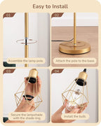 EDISHINE 70'' Dimmable Industrial Floor Lamp, Farmhouse Standing Lamps Diamond-Shaped Lampshade, 3 LED Edison Bulbs Included, Farmhouse Rustic Floor Lamps for Living Room, Bedroom, Office, Gold