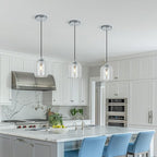 Modern Chrome Pendant Lights Kitchen Island Ceiling Chandelier Indoor Crystal Hanging Light Fixtures for Dining Room Kitchen Living Room Bedroom（1Pack）