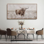 MLART99 Vintage Brown Highland Cow Painting Farmhouse Wall Art with Frame Country Decor Animal Poster for Living Room Bedroom Decor Ready to Hang 24x48
