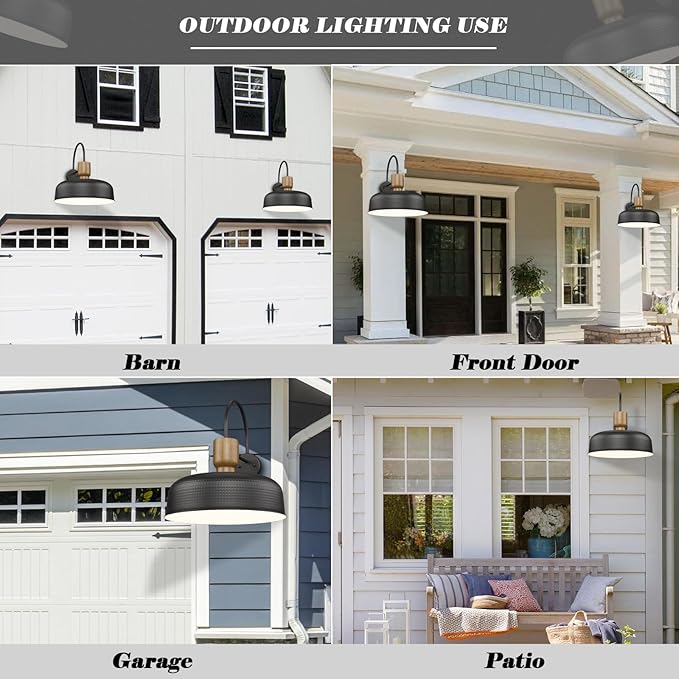 Outdoor Barn Light Gooseneck Barn Light, Farmhouse Exterior Wall Mount Light Vintage Wall Lighting Fixture Industrial Sconce Lantern for Porch, Entryway, Garage, Black, 1 Pack, Large