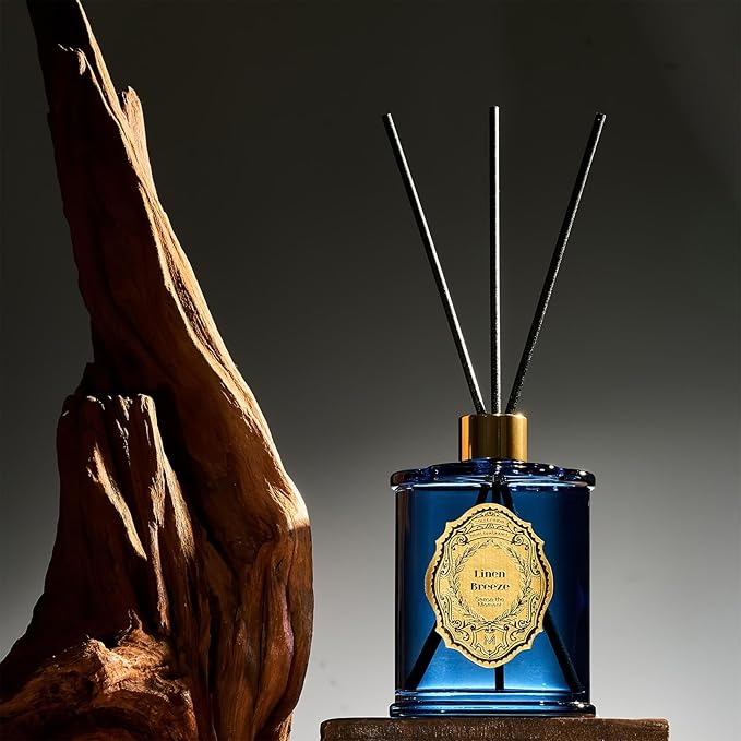 M&SENSE 8.4 oz Large Reed Diffuser for Home | Linen Breeze Scent Oil Diffuser with Sticks | Bedroom Bathroom Living Room Decor
