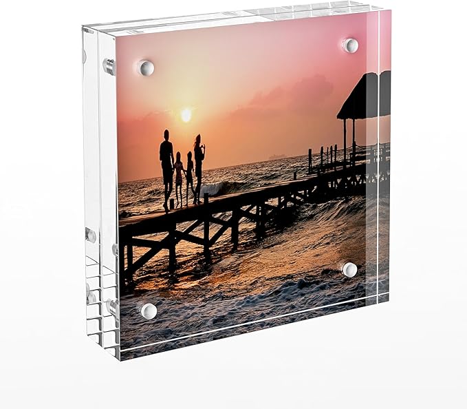 Acrylic Picture Frames 3x3, 3 x 3 inch picture frame for 3x3 or 2x2 Pictures, Clear Double Sided Thick Photo Frames Desktop Pictures Display Small Tips Holder