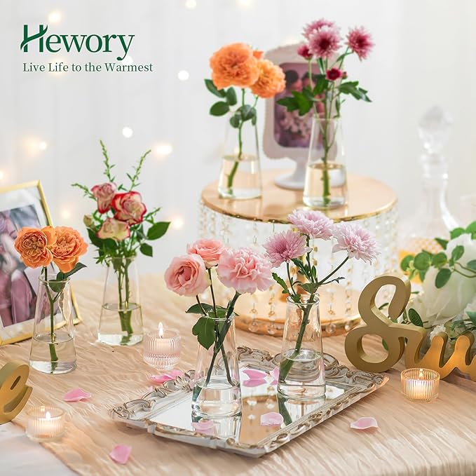 Hewory Glass Bud Vases for Centerpieces: Small Clear Modern Flower Vase Set of 12, Minimalist Cute Mini Decorative Bulk Vases for Wedding Birthday Bridal Shower Party Events Dining Room Table Decor