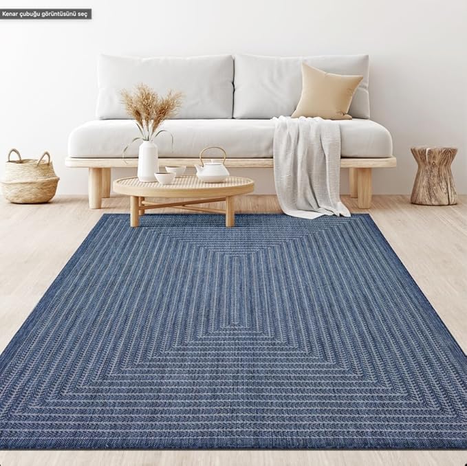 Adiva Rugs Outdoor Indoor Area Rug, Weather Resistant, Easy to Clean, Stain Resistant Floor Mat for Dining Room, Backyard, Deck, Patio (Navy Weiss, 2' x 3')