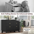 Fluted Dresser for Bedroom,6 Drawer Dresser for Closet,Storage Cabinet and Chest of Drawers with Gold Handle,TV Stand,Storage Organizer for Living Room,Hallway,Entryway,Black