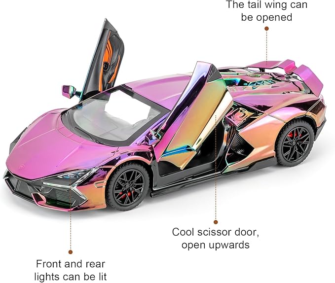 1/24 Scale Colorful Lambo Revuelto Diecast Car Model, Collectible Diecast Toy Car with Lights and Sounds, Pull Back Vehicles Toy for Adults Kids Birthday Gifts Decoration