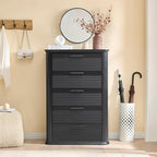 Okvnbjk 5 Drawers Dresser for Bedroom, 45" Tall Dresser with Curved Profile Design, Wood Fluted Chest of Drawer, Modern Drawer Storage Organizer for Bedroom, Living Room, Entryway, Black