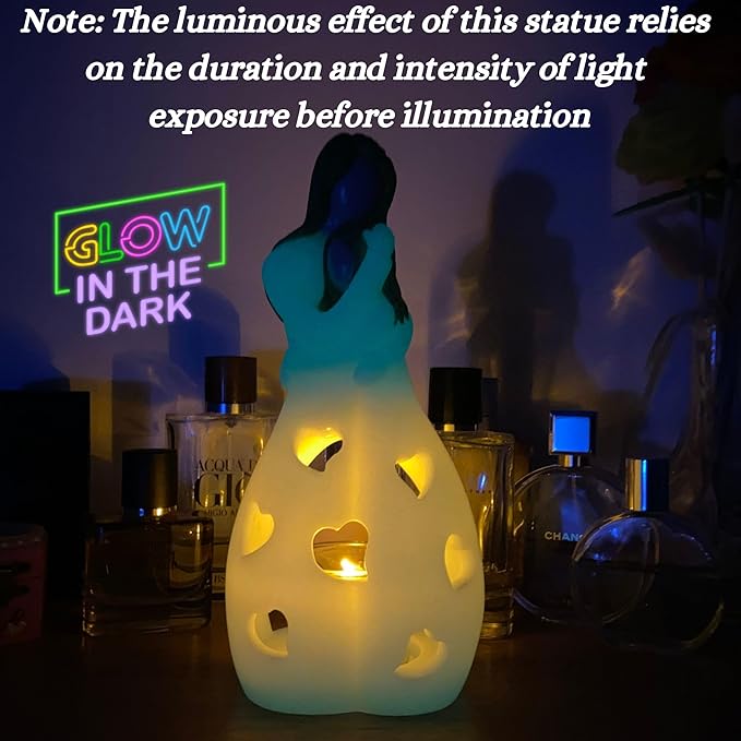 Mother-Daughter Glow in The Dark Candle Holder Statue with Flickering LED Candle | Hand-Painted - Unique Gifts for Mother's Day, Christmas, Birthday | Greeting Card Included