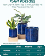 vancasso Ceramic Planters, Plant Pots for Indoor Plants, 6.25+8.25+10.25 Inch Ceramic Pots for Plants, Flower Pots with Drainage Holes (Blue, 6.25+8.25+10.25 Inch)