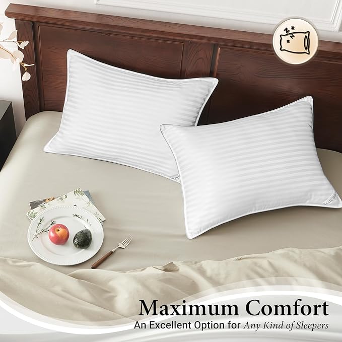 Basic Beyond Standard Pillows Set of 2 - Down Alternative Pillows for Sleeping, Soft 20 x 26 Inches Pillows Standard Size Set of 2 for Back, Stomach or Side Sleepers